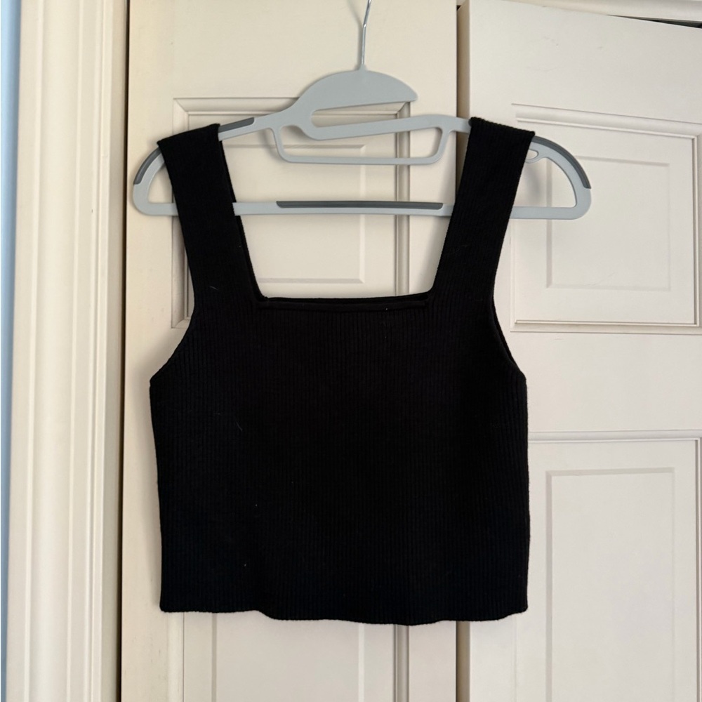 SHEIN Black Ribbed Square Neck Tank